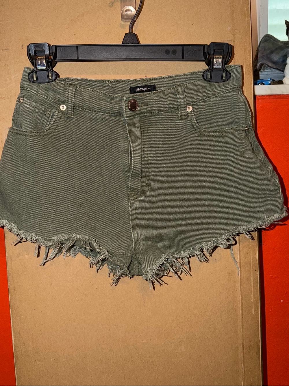 Nasty Gal Olive Green Distressed Denim Cutoff Shorts